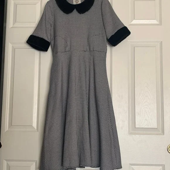 green emerald velvet dress London Times Women's Dresses Women's Fit and Flare Dress - 3/4 Sleeve Knee  Length - Houndstooth Tweed Skirt - Solid Bodice